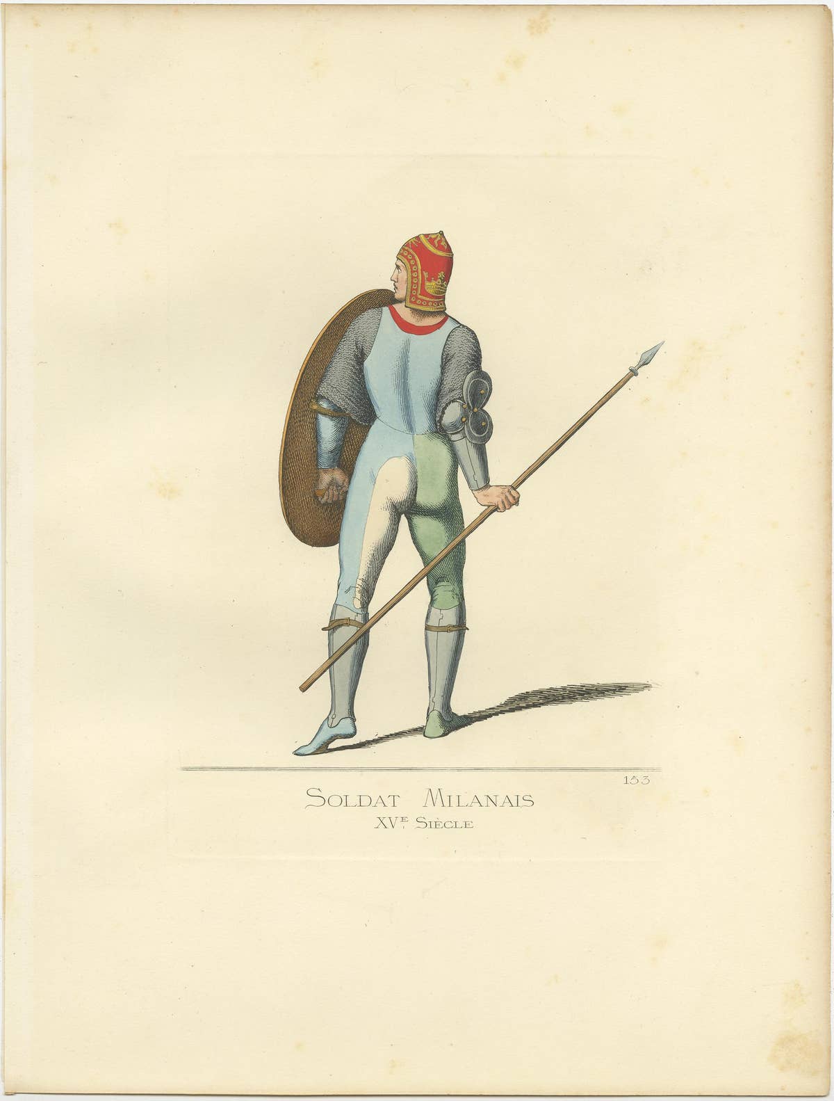 Antique Print of a Milanese Soldier, 15th Century, by Bonnard, 1860