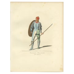 Impression ancienne d'un soldat milanais, 15e siècle, par Bonnard, 1860