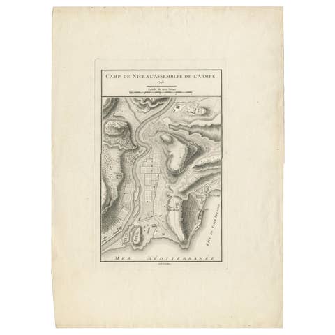 Antique Print of a Military Camp Near Nice by De la Haye, circa 1750