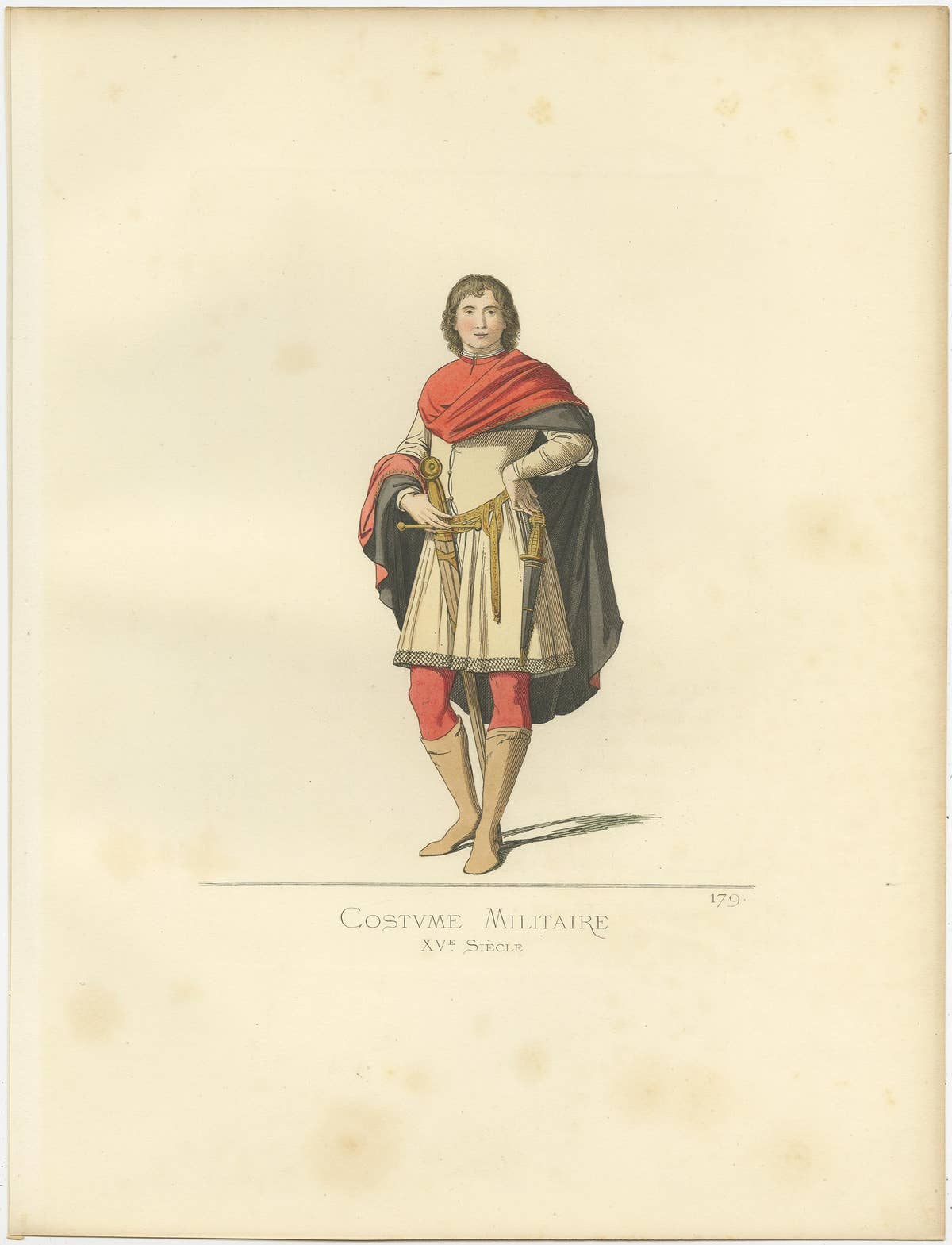Antique Print of a Military Costume, 15th Century by Bonnard, 1860