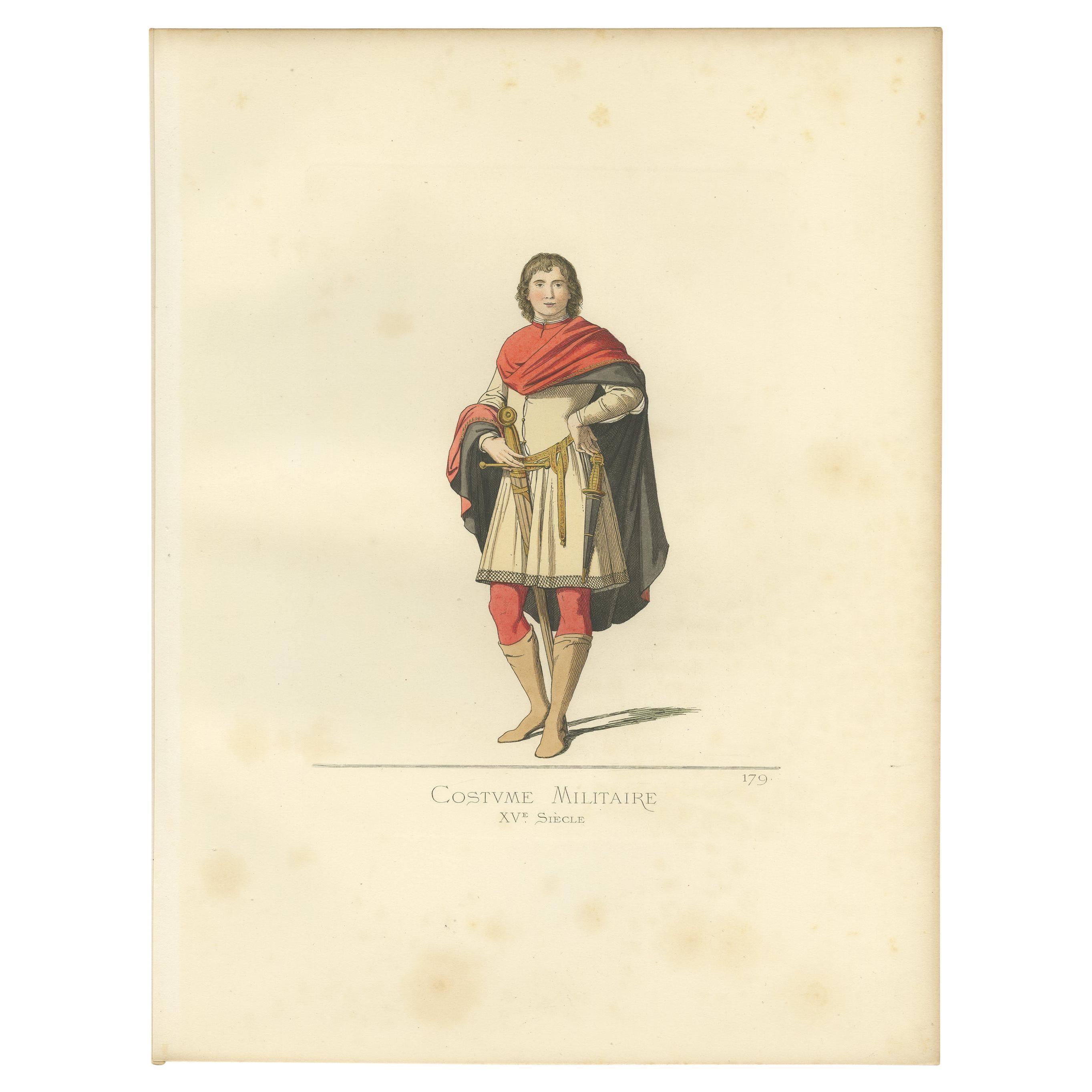 Antiker Druck eines militärischen Kostüms, 15. Jahrhundert, von Bonnard, 1860