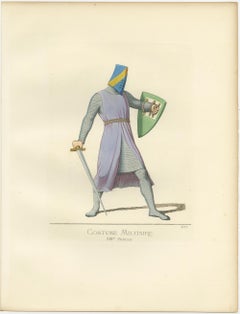 Antique Print of a Military Costume by Bonnard, 1860