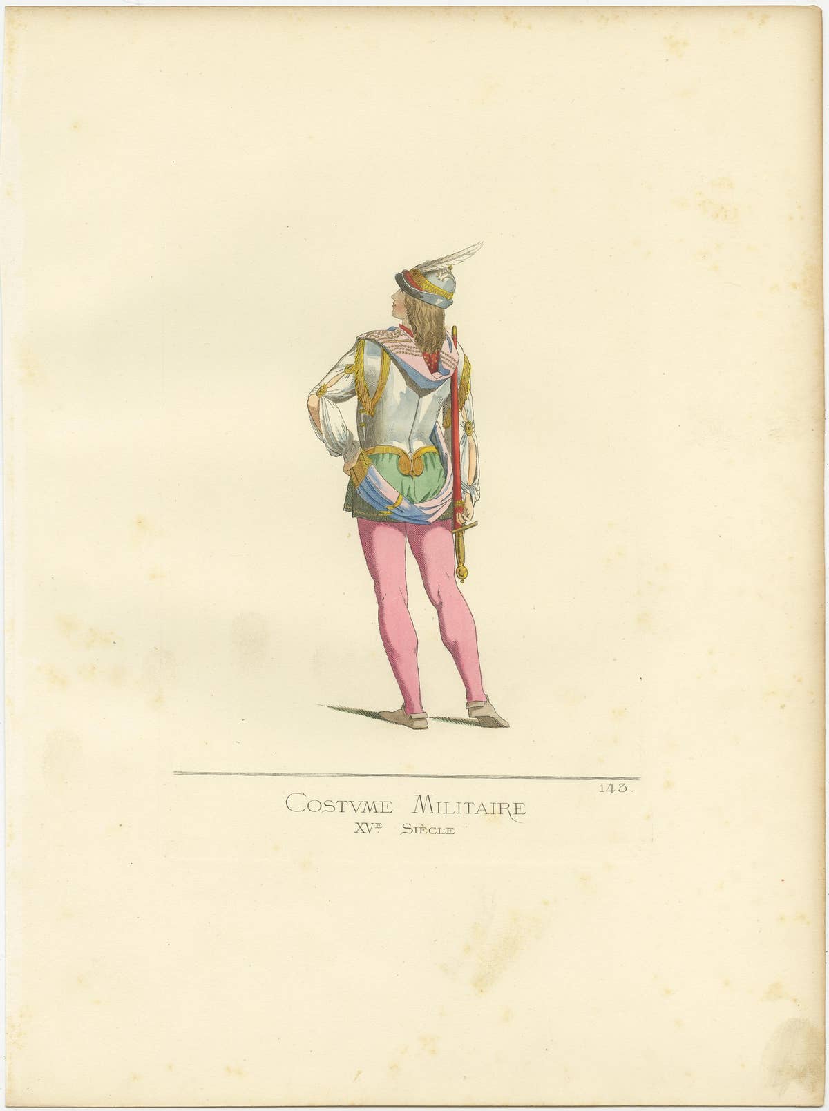 Antique Print of a Military Costume by Bonnard, 1860