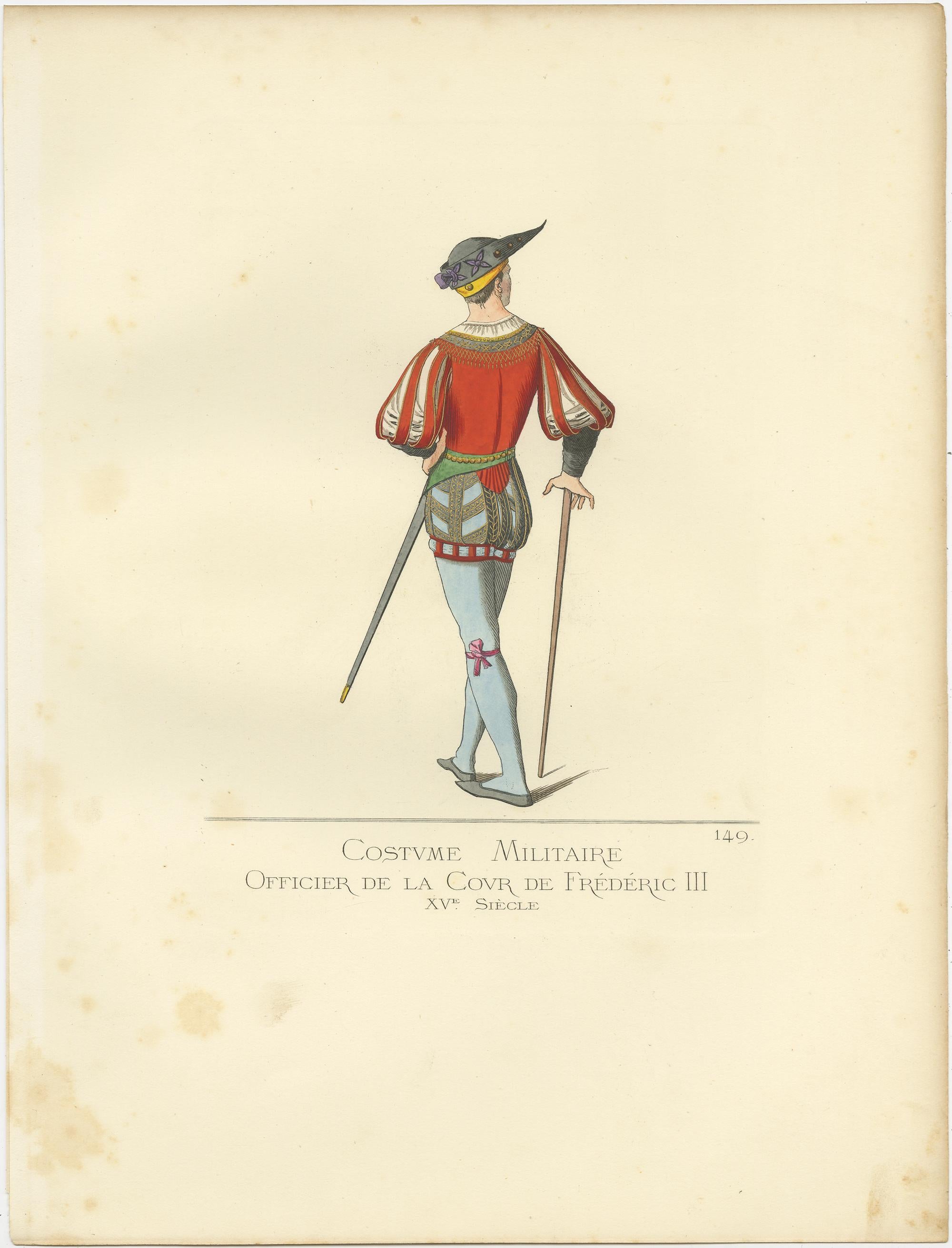 Antique Print of a Military Costume by Bonnard, 1860 In Good Condition For Sale In Langweer, NL