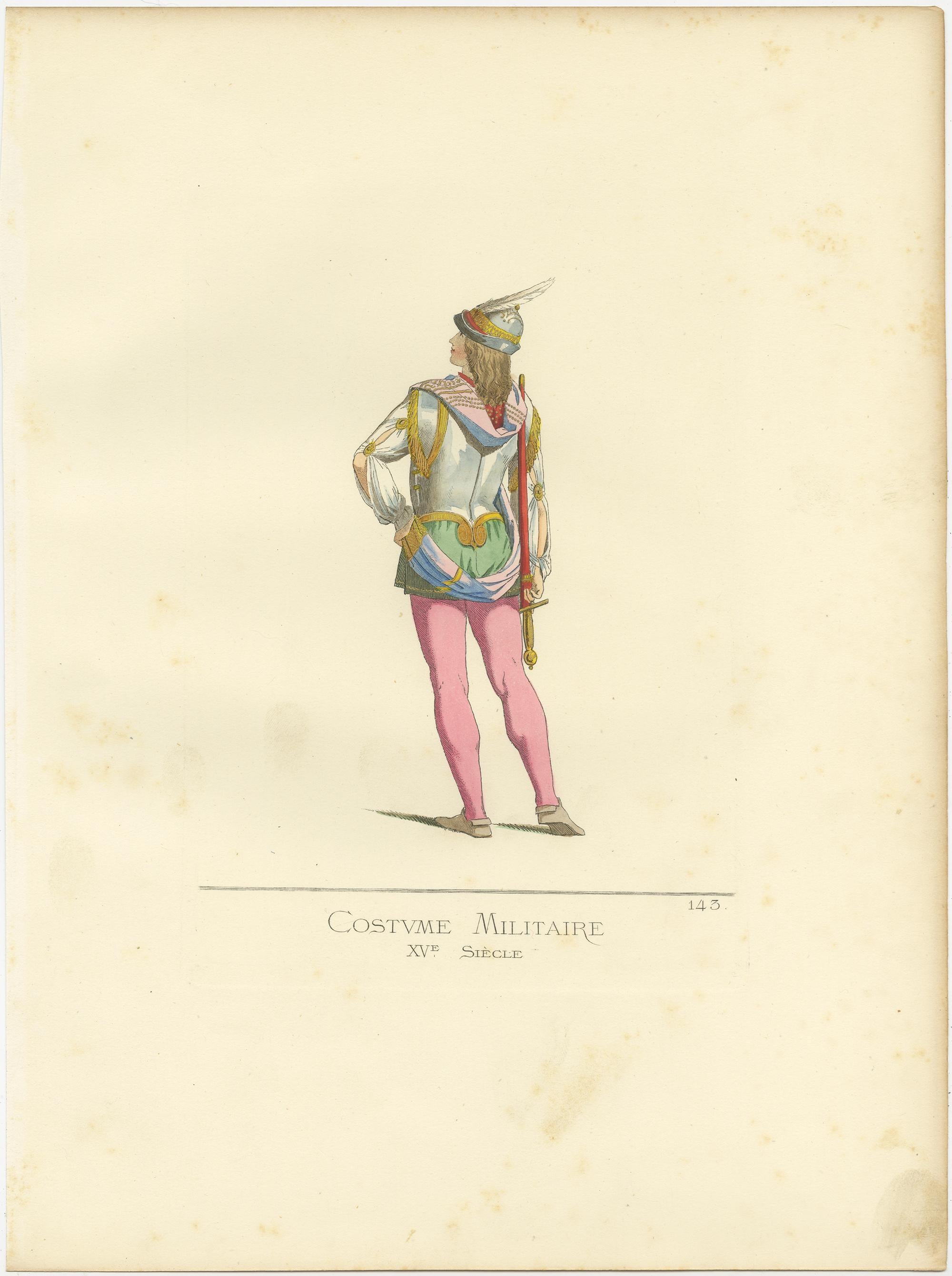 19th Century Antique Print of a Military Costume by Bonnard, 1860 For Sale