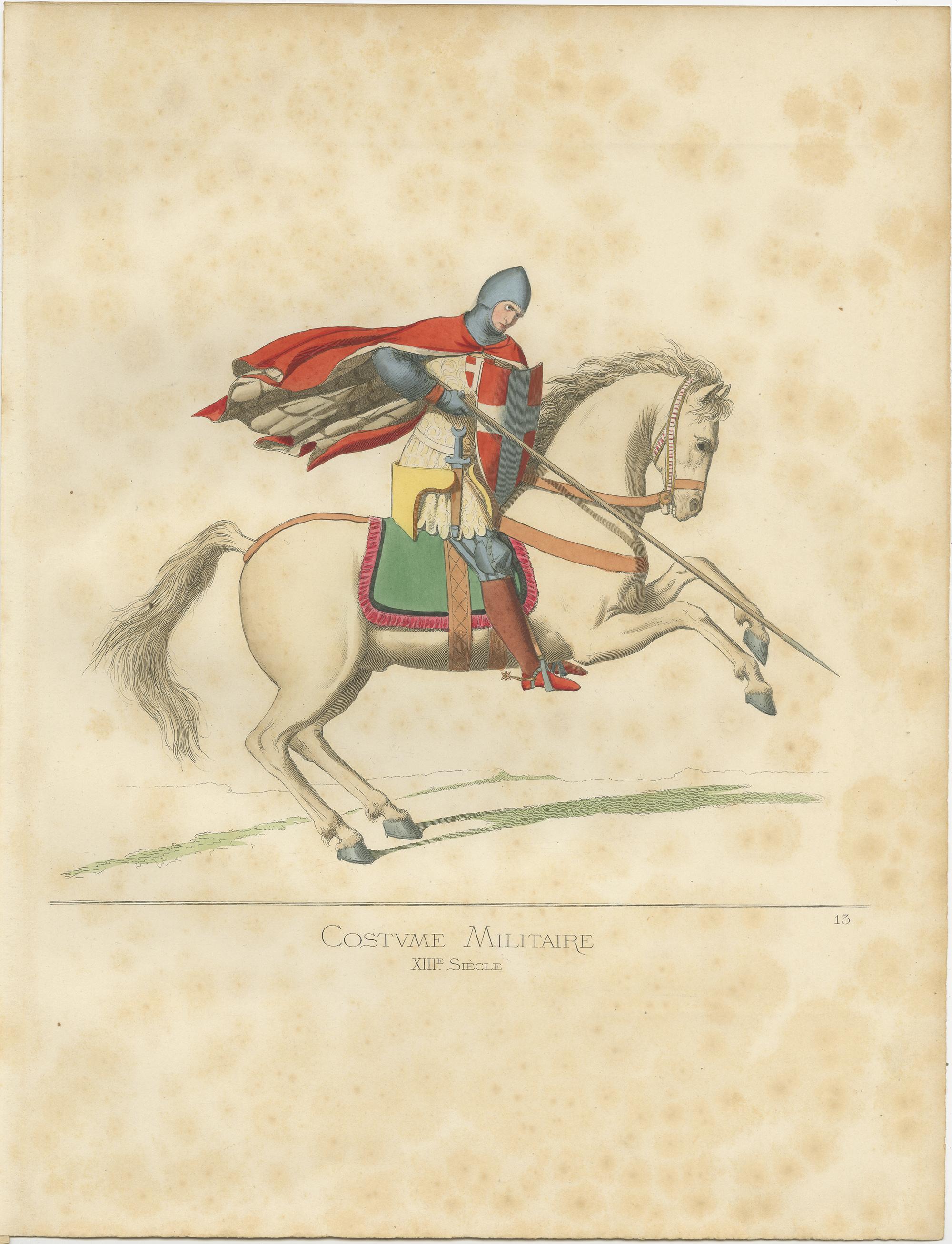 19th Century Antique Print of a Military Costume by Bonnard, 1860 For Sale