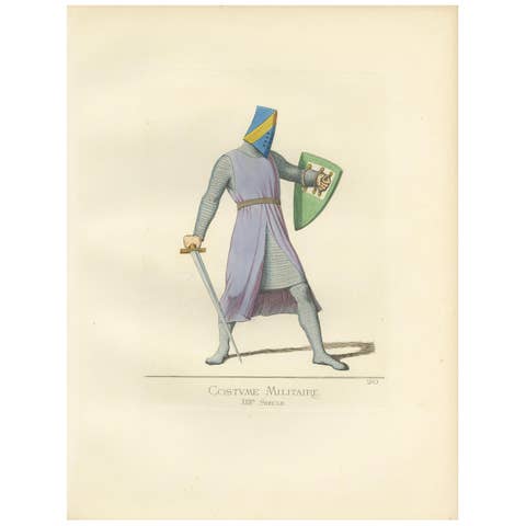 Antique Print of a Military Costume by Bonnard, 1860