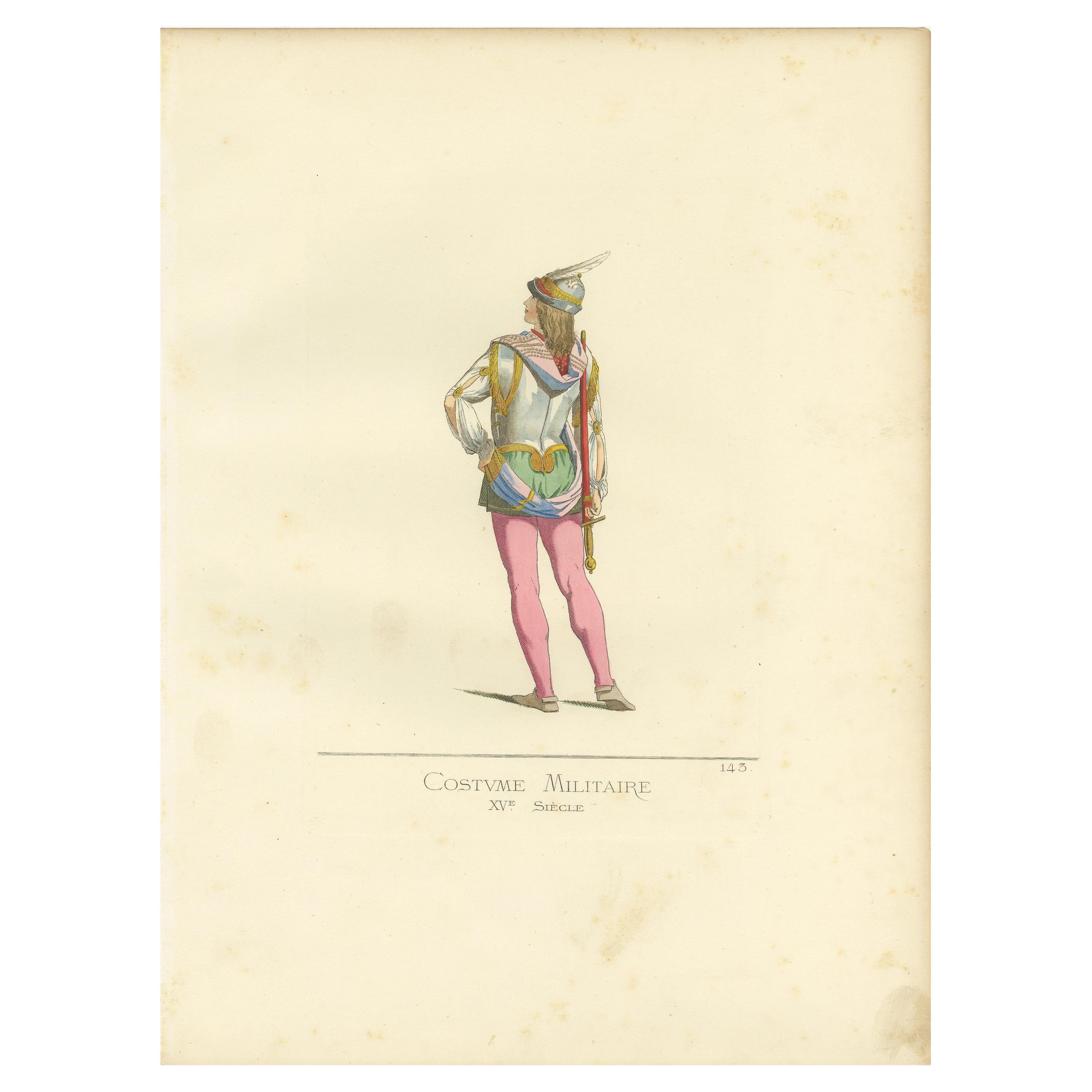 Antique Print of a Military Costume by Bonnard, 1860 For Sale