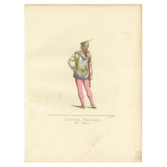 Antique Print of a Military Costume by Bonnard, 1860