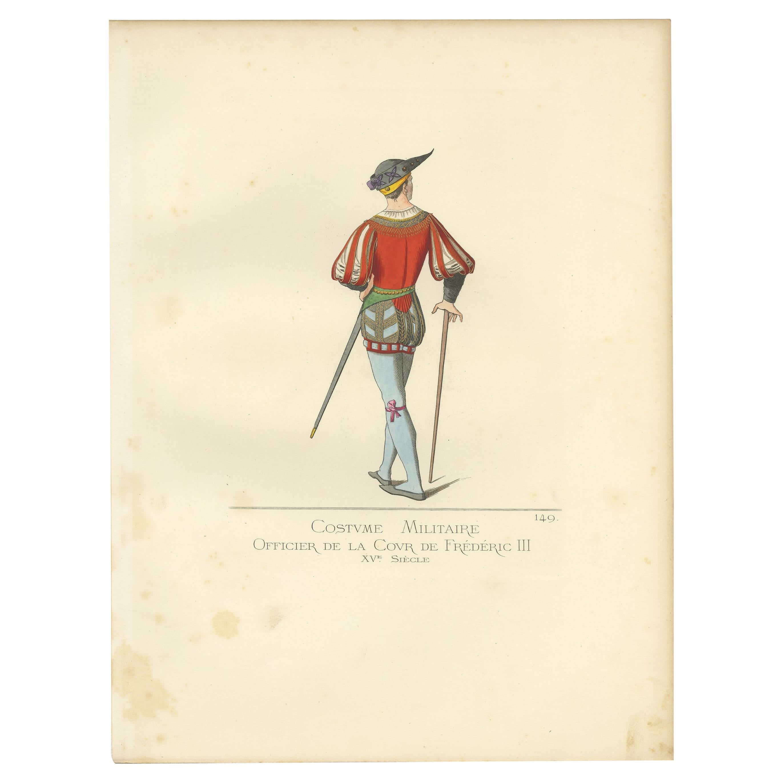 Antique Print of a Military Costume by Bonnard, 1860 For Sale