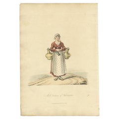 Antiker Druck einer Milchfrau von Valenciennes in Frankreich, 1817