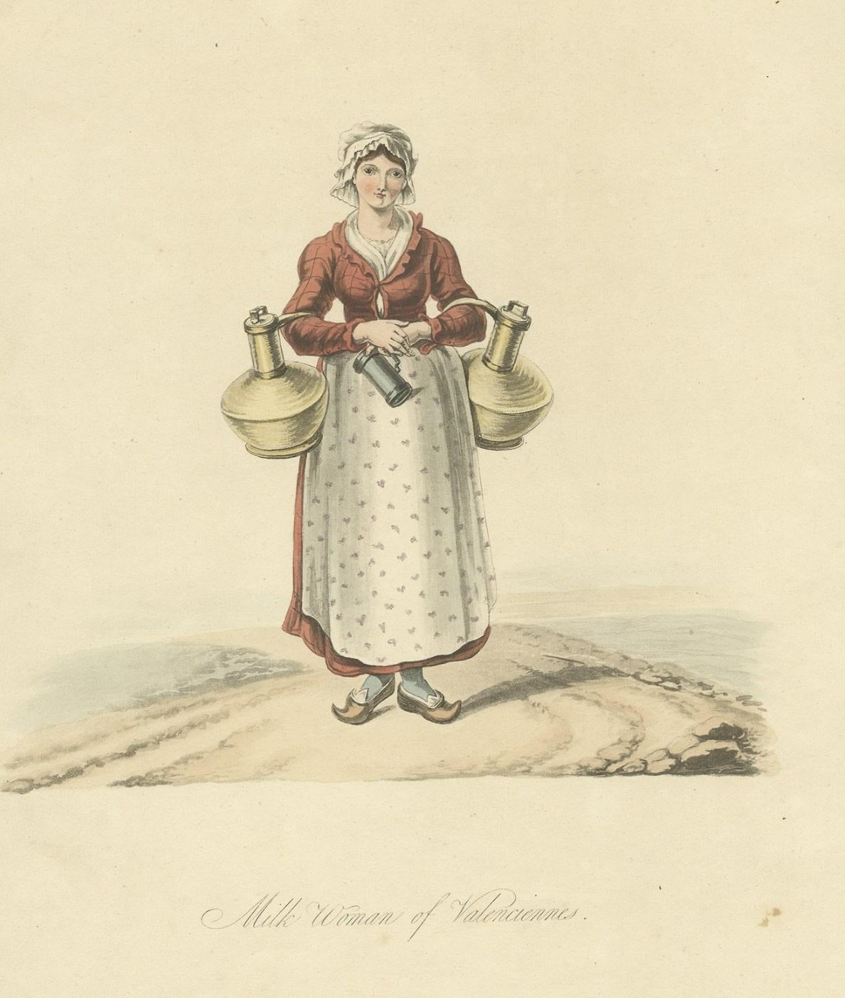 Paper Antique Print of a Milk Woman of Valenciennes in France, 1817 For Sale
