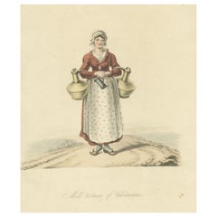 Antiker Druck einer Milchfrau von Valenciennes in Frankreich, 1817