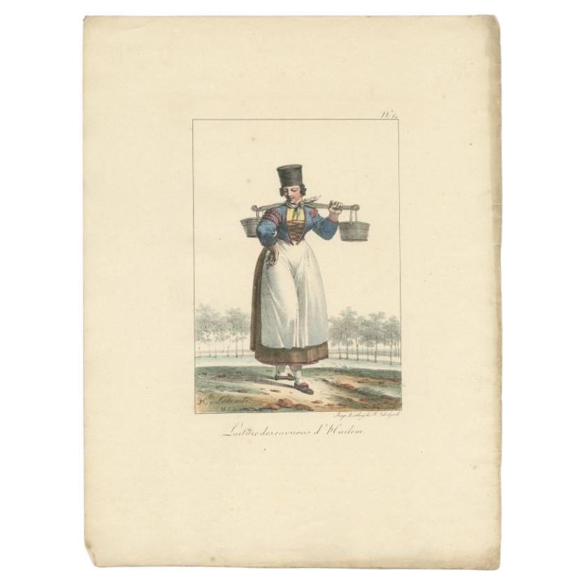 Antique Print of a Milkmaid from Haarlem, the Netherlands, 1819 For Sale