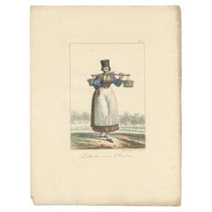 Antique Print of a Milkmaid from Haarlem, the Netherlands, 1819