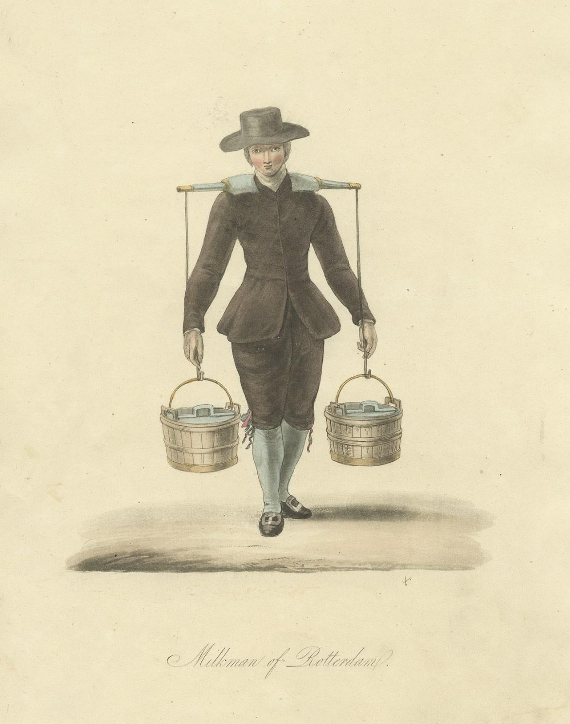 19th Century Antique Print of a Milkman of Rotterdam in the Netherlands, 1817 For Sale