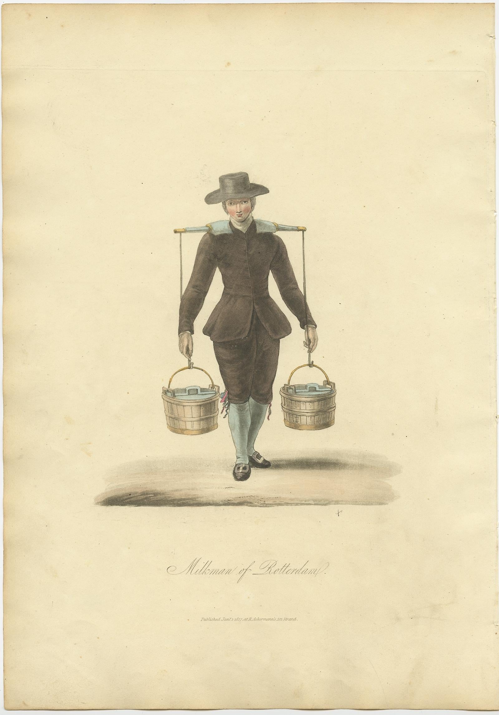 Paper Antique Print of a Milkman of Rotterdam in the Netherlands, 1817 For Sale