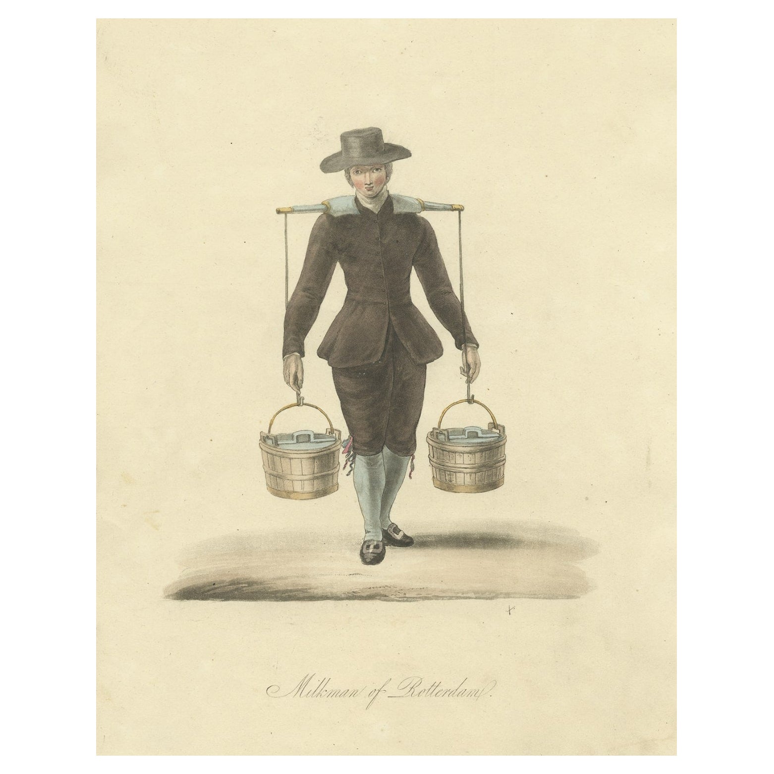 Antiker Druck eines Milchkännchens aus Rotterdam in den Niederlanden, 1817 im Angebot