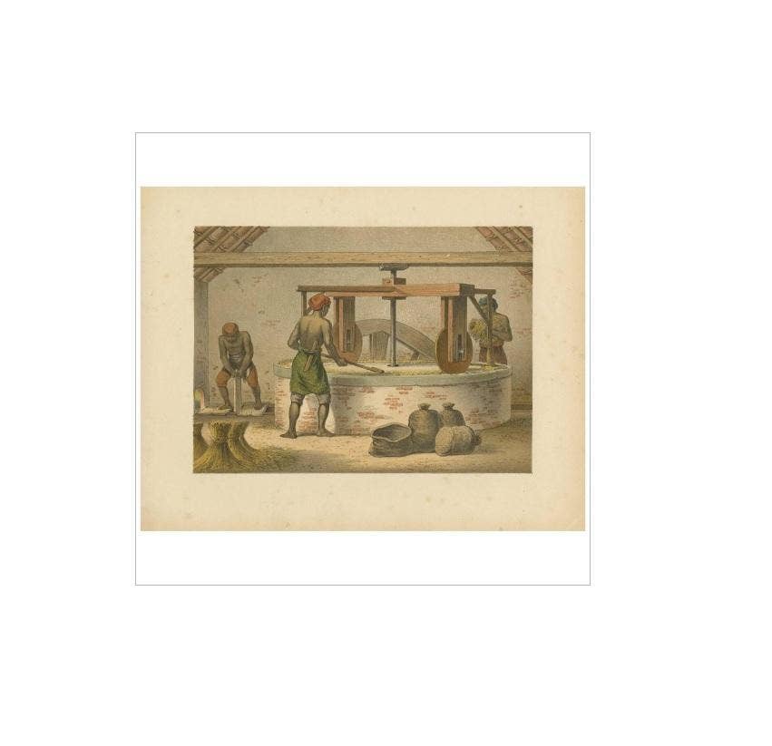 Antique Print of a Mill for Rice Peeling by M.T.H. Perelaer, 1888