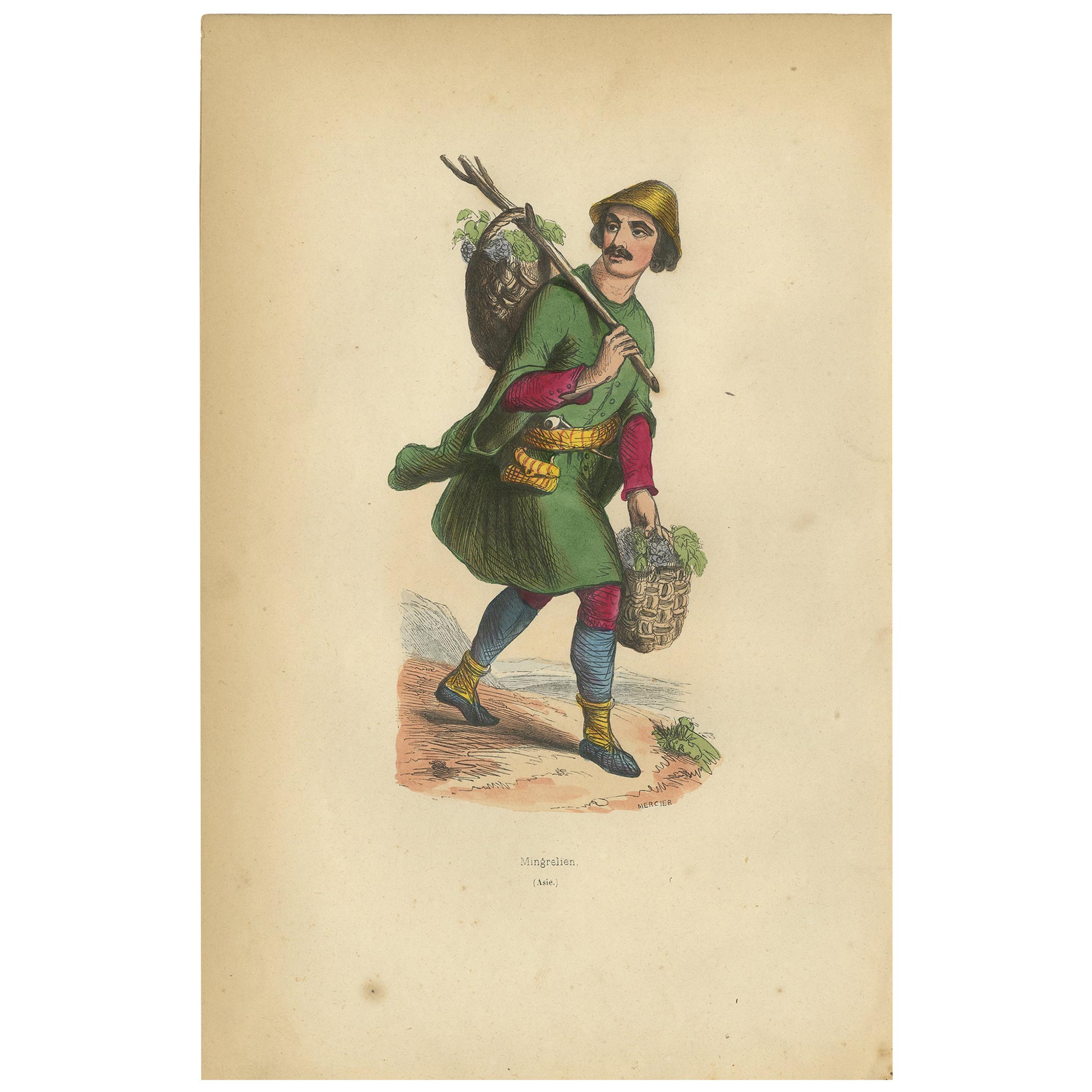 Antique Print of a Mingrelian Man by Wahlen, 1843 For Sale