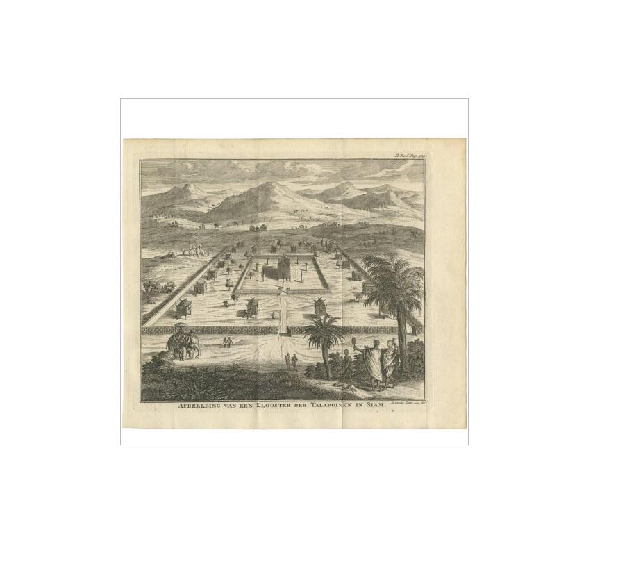 Antique Print of a Monastery of the Talapoin in Siam (Thailand), 1739 In Good Condition For Sale In Langweer, NL