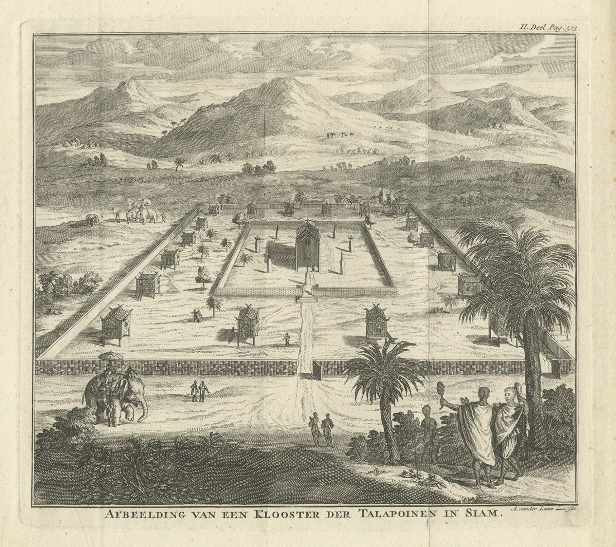 Antique Print of a Monastery of the Talapoin in Siam (Thailand), 1739