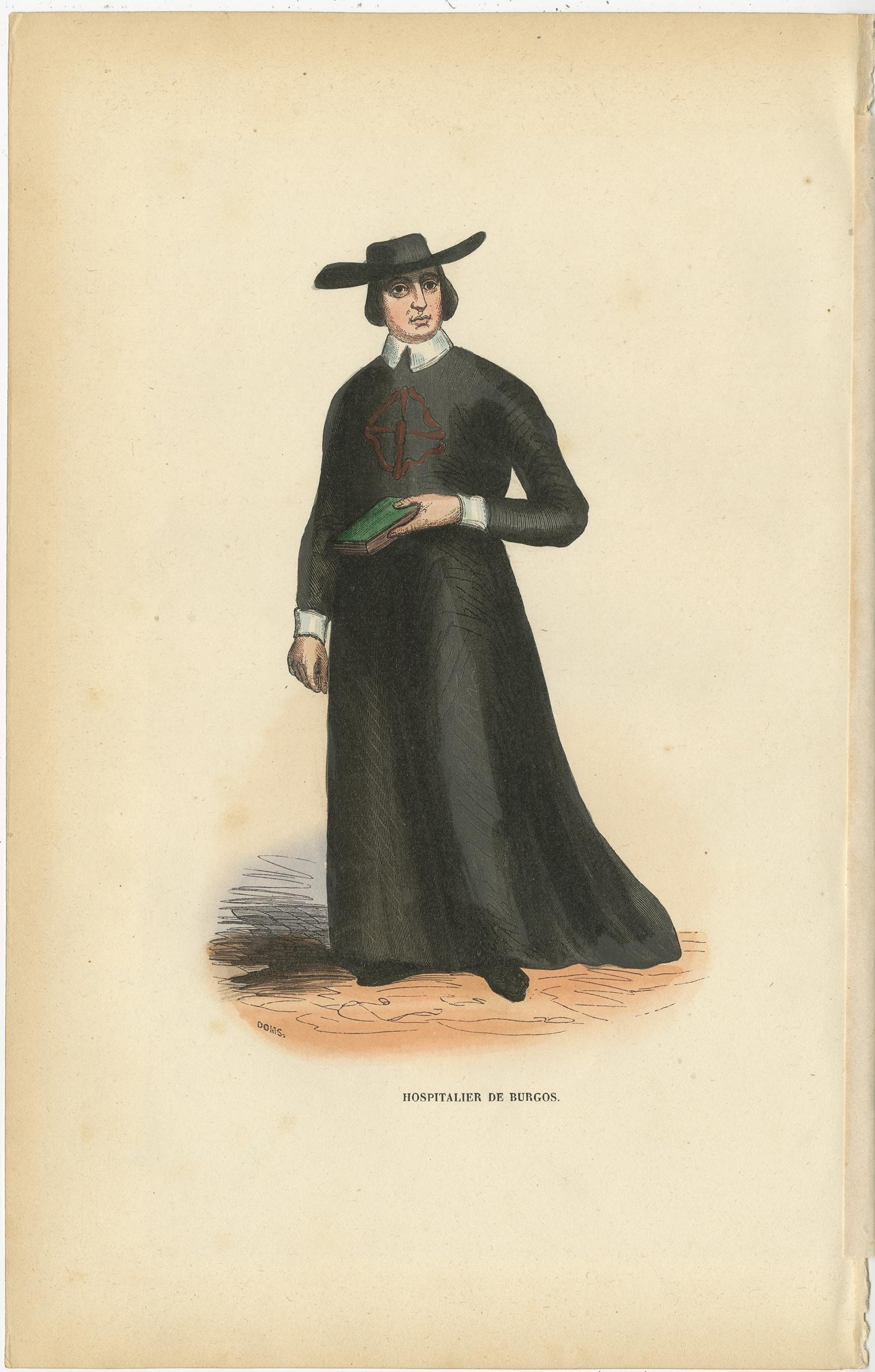 Carta Stampa antica di un monaco di Burgos, 1845 in vendita