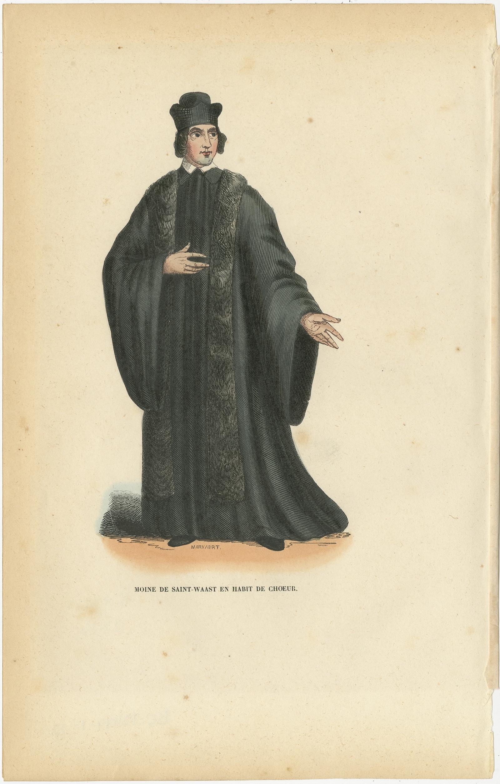 19th Century Antique Print of a Monk of the Alexians, 1845 For Sale