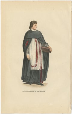 Antique Print of a Monk of the Order of the Holy Sepulchre (Rome), 1845