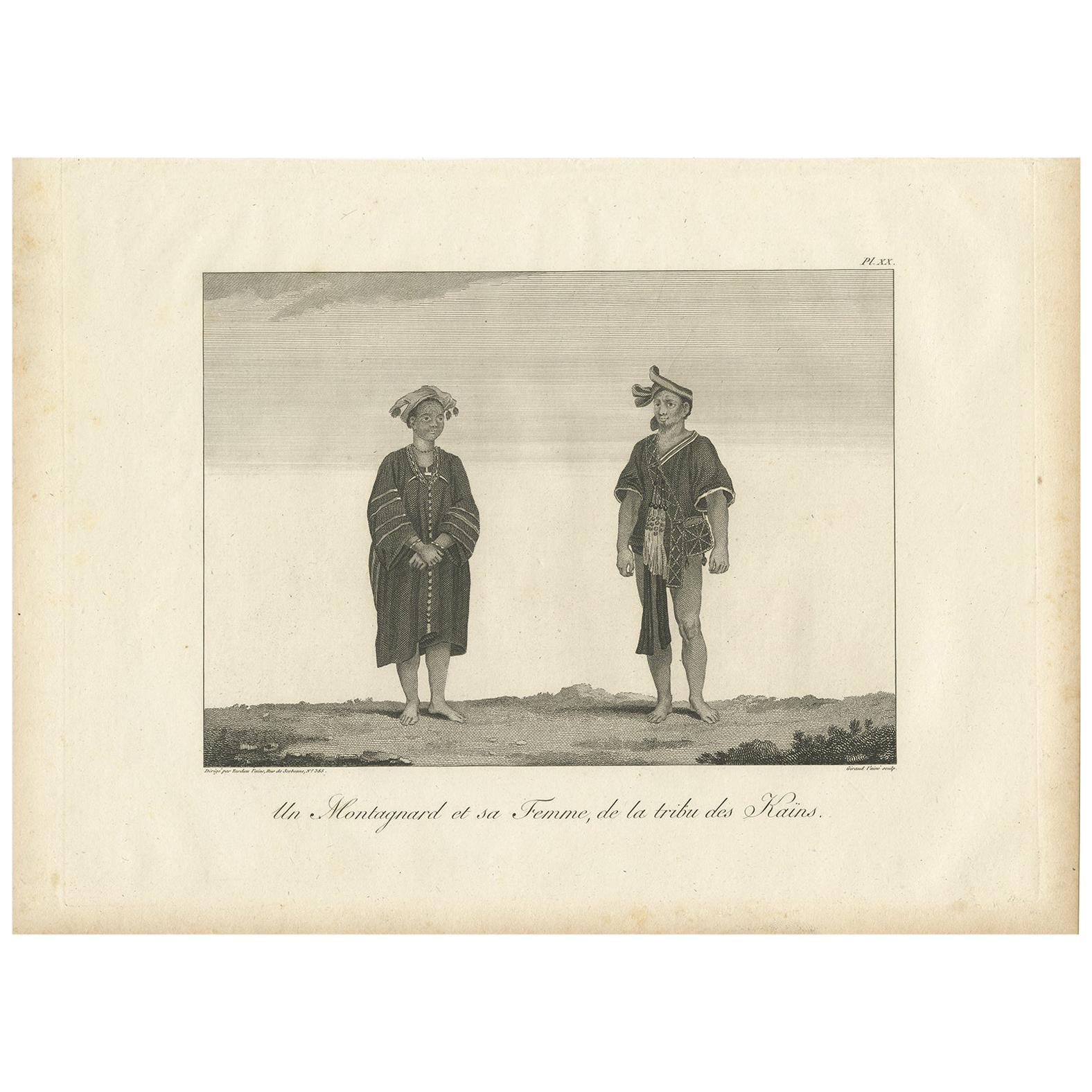 Grabado antiguo de un montañés y su esposa por Symes, 1800