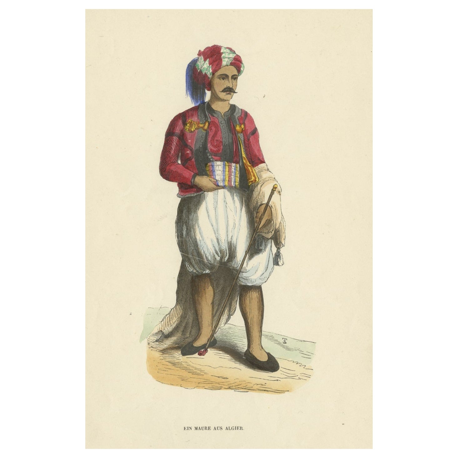 Grabado antiguo de un moro de Argel, ca.1845