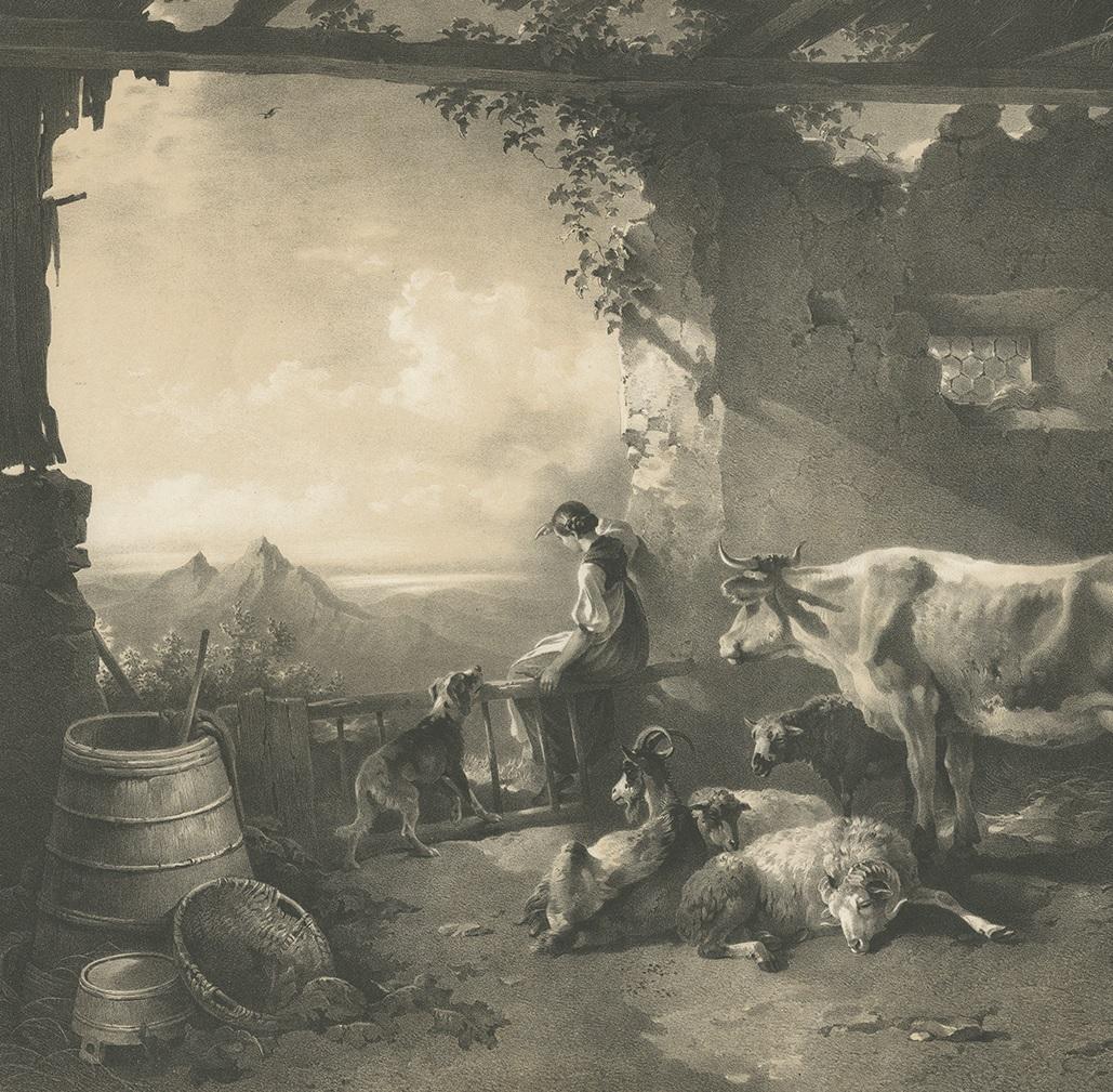 Antique Print of a Morning on the Mountains by Weixelgartner 'c.1860' In Good Condition For Sale In Langweer, NL