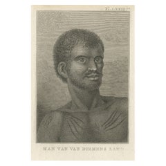 Impression ancienne d'un aborigène autochtones de la terre de Van Dieman, Australie, 1803