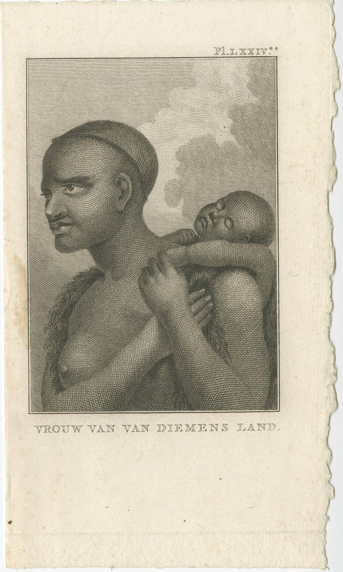Antique Print of a Native Aboriginal Woman of Van Diemen's Land, Australia, 1803