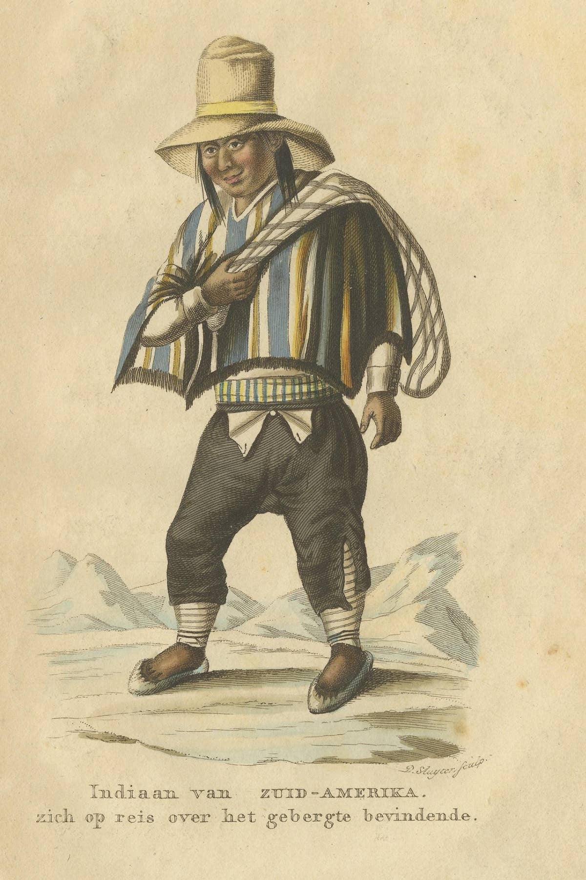 Antique Print of a Native American of South America by Boelen, 1835