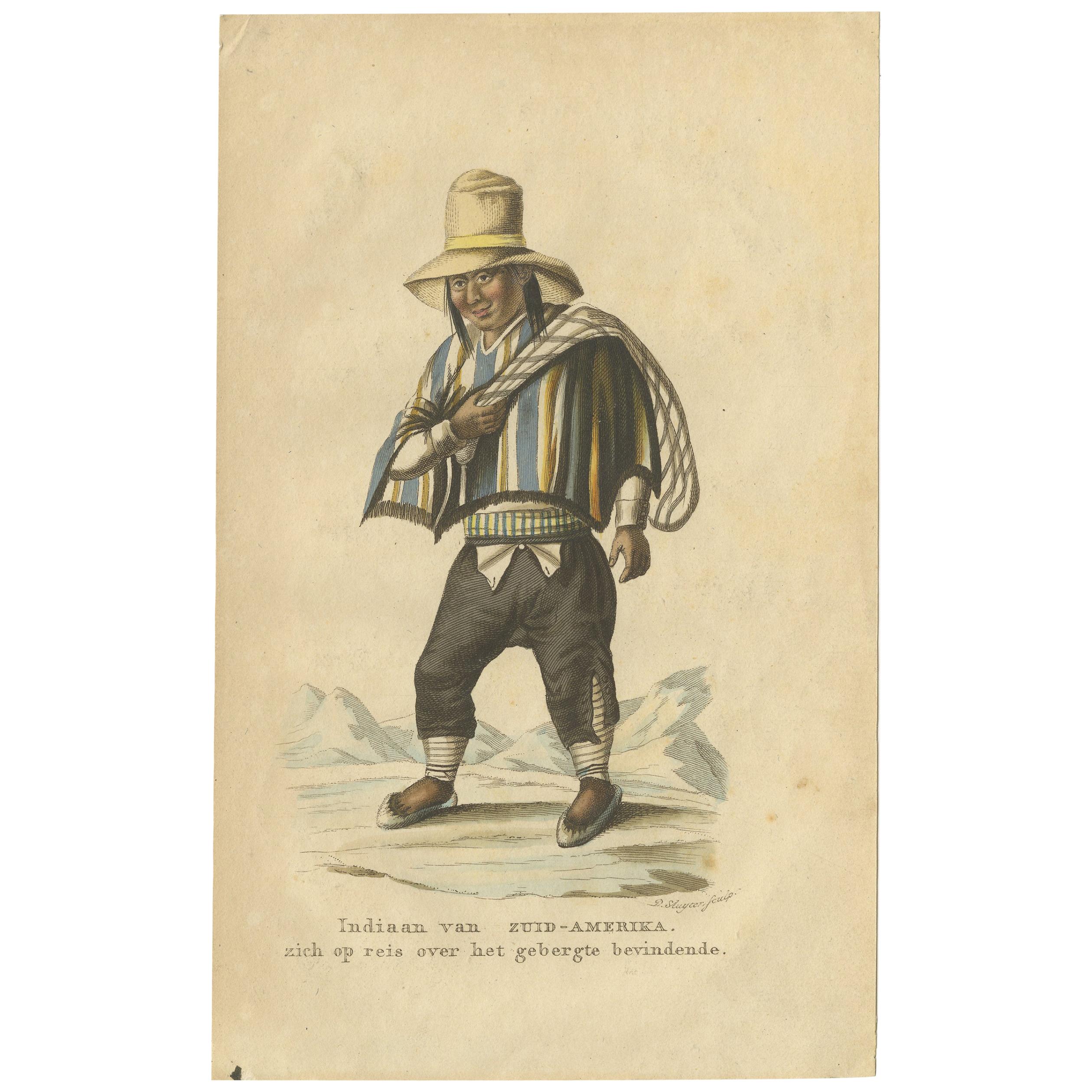Antique Print of a Native American of South America by Boelen, 1835 For Sale