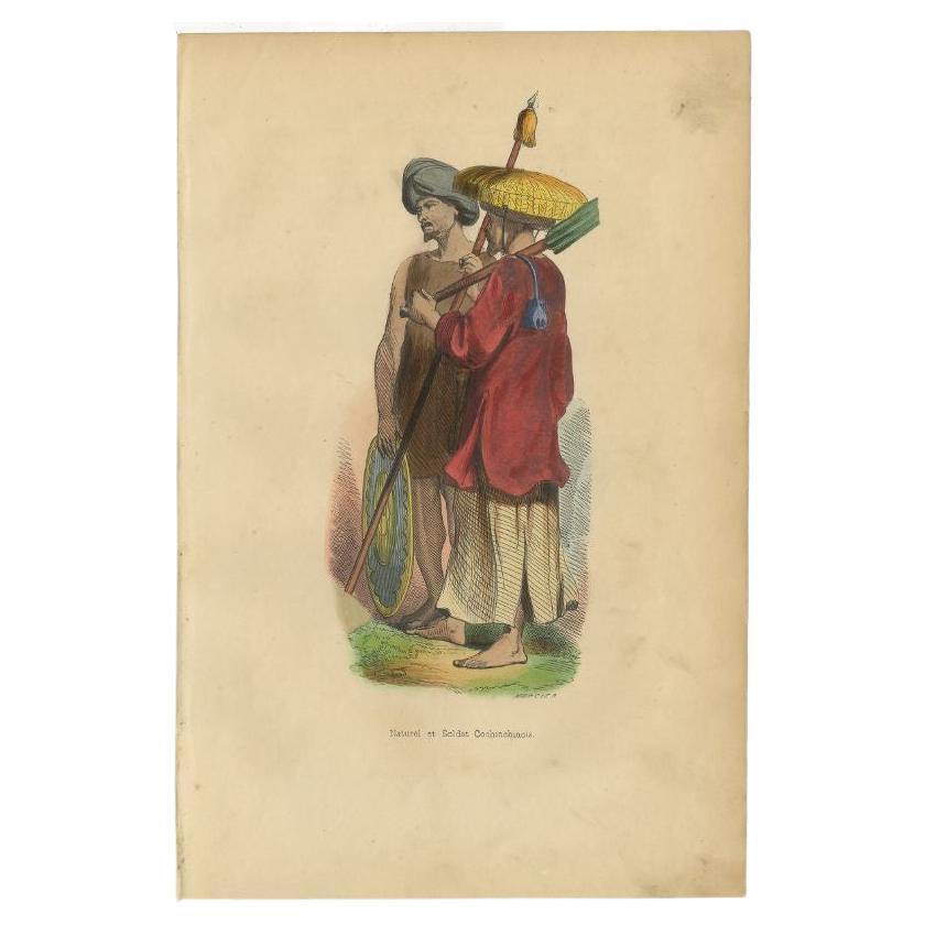 Antique Print of a Native and Soldier of Cochinchina, 1843