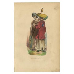 Antique Print of a Native and Soldier of Cochinchina, 1843