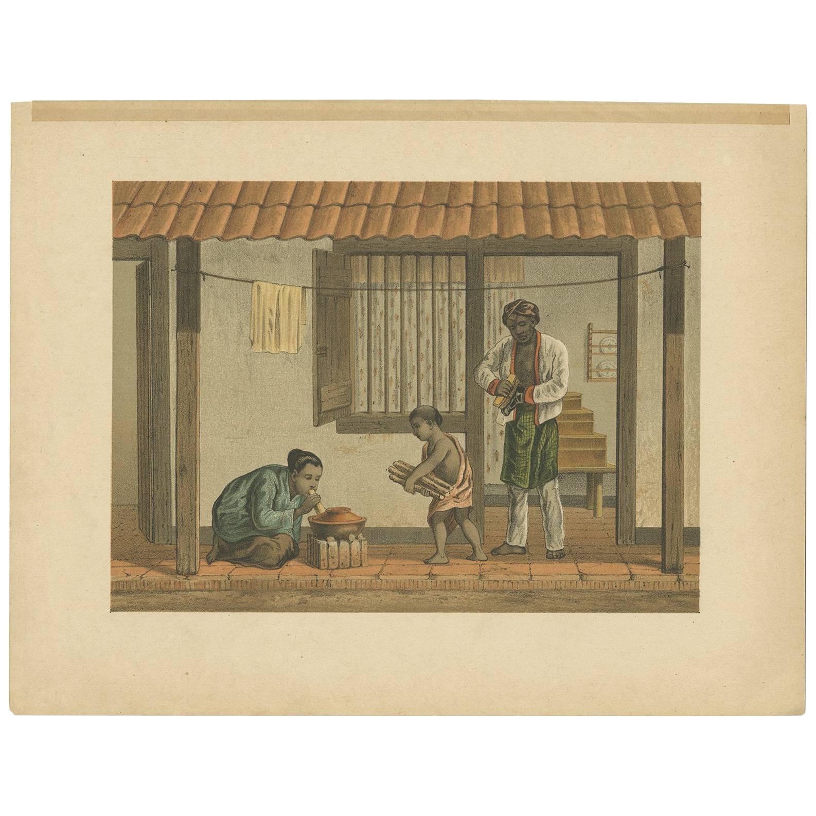 Antiker Druck einer einheimischen Familie „In Indonesien“ von M.T.H. Perelaer, 1888
