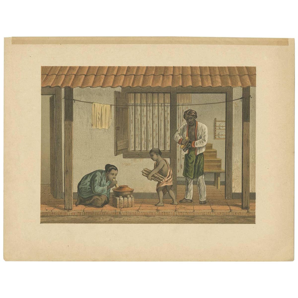 Antique Print of a Native Family 'Indonesia' by M.T.H. Perelaer, 1888