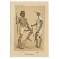 Gravure ancienne d'un indigène d'Abyssinie et d'un Hindou:: 1872