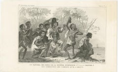 Antique Print of a Native near the Endeavour River showing the Gift he received