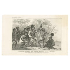 Antique Print of a Native near the Endeavour River showing the Gift he received