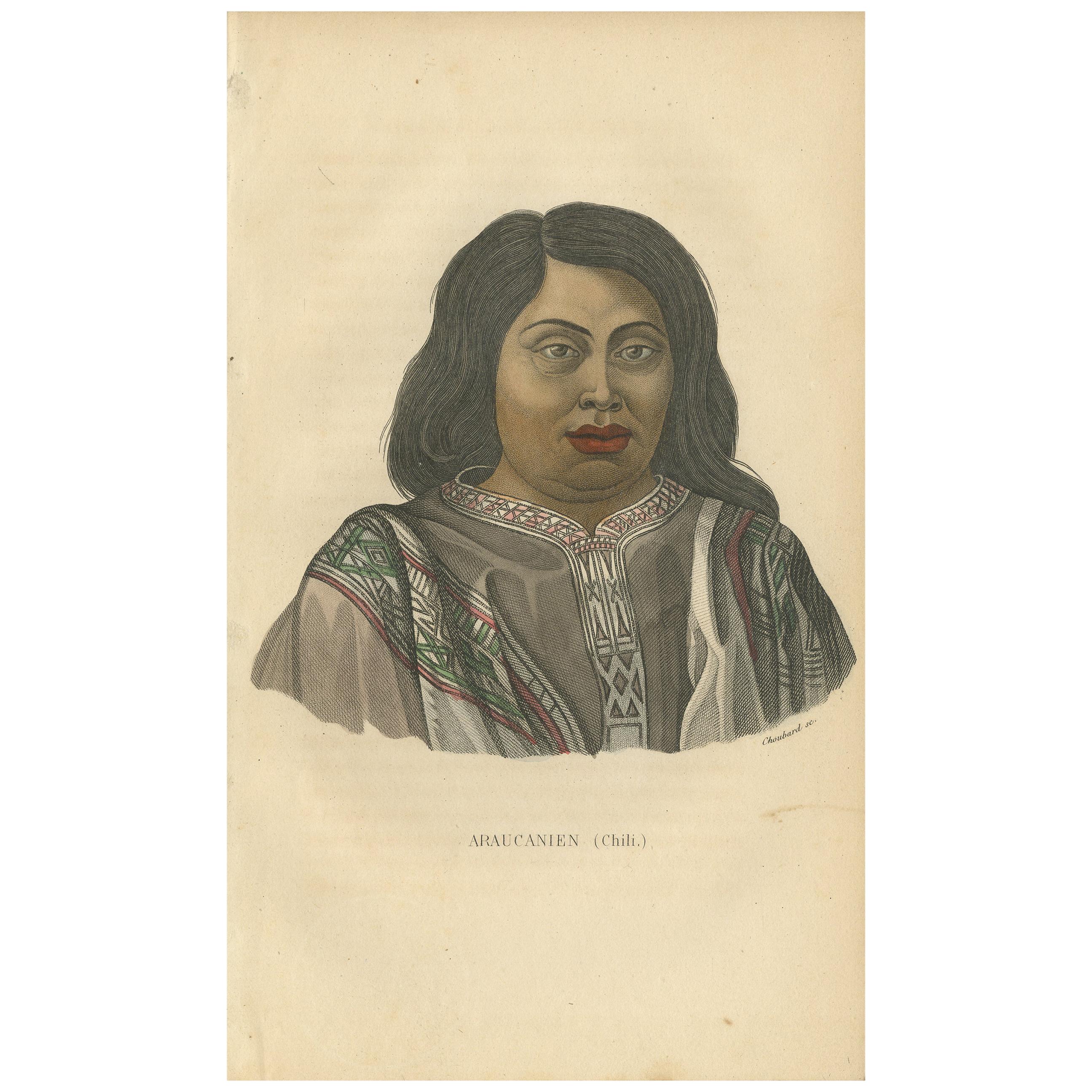 Antique Print of a Native of Araucanía by Prichard, '1843' For Sale