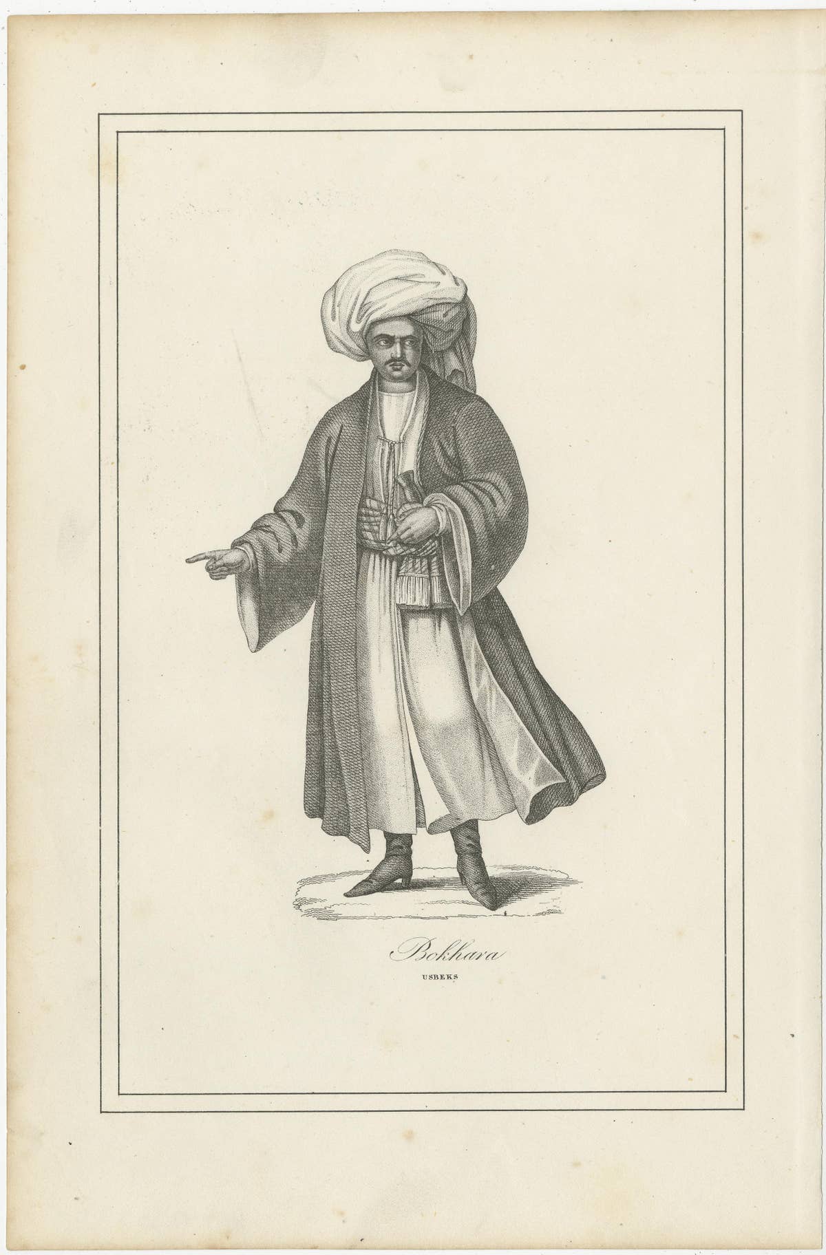 Antique Print of a Native of Bukhara, Uzbekistan