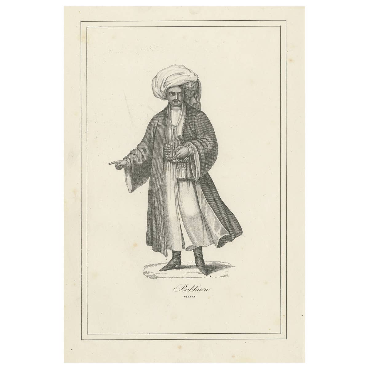 Antique Print of a Native of Bukhara, Uzbekistan