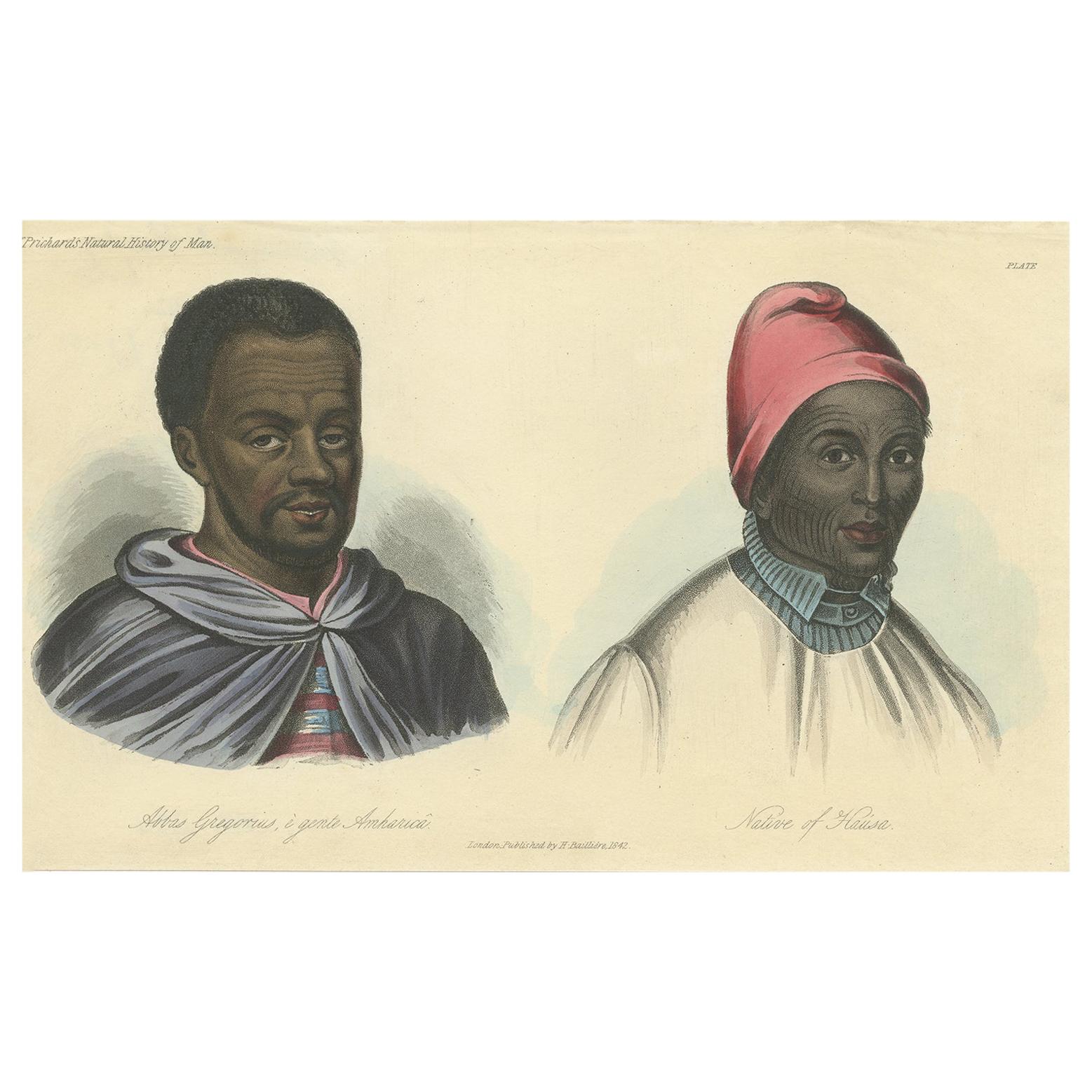 Antique Print of a Native of Ethiopia and West Africa by Prichard, 1842 For Sale