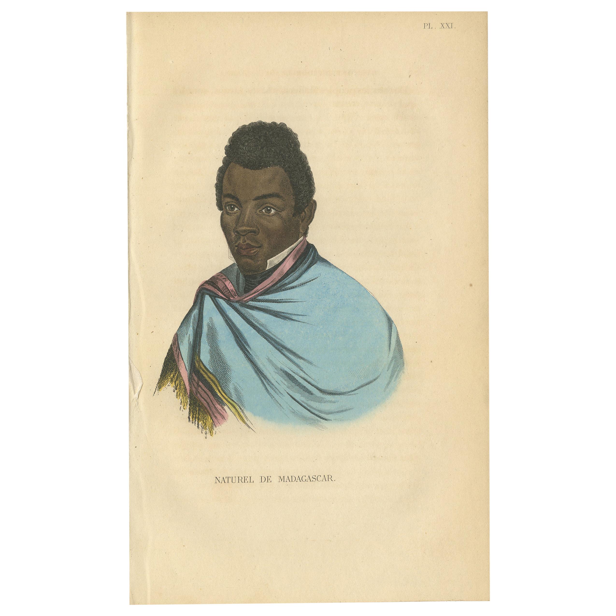 Grabado antiguo de un nativo de Madagascar por Prichard, 1843
