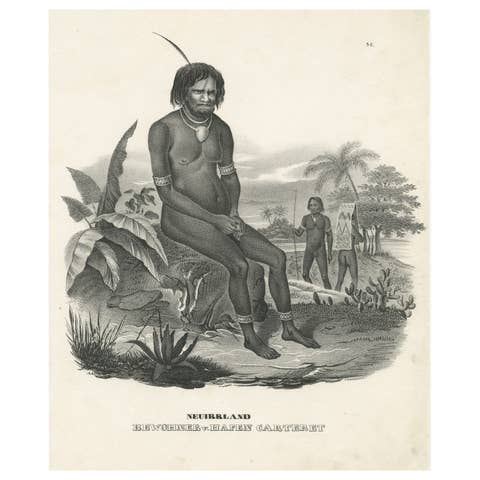 Antique Ethnographic Print, New Ireland Native, Carteret Harbour – Pacific, 1824