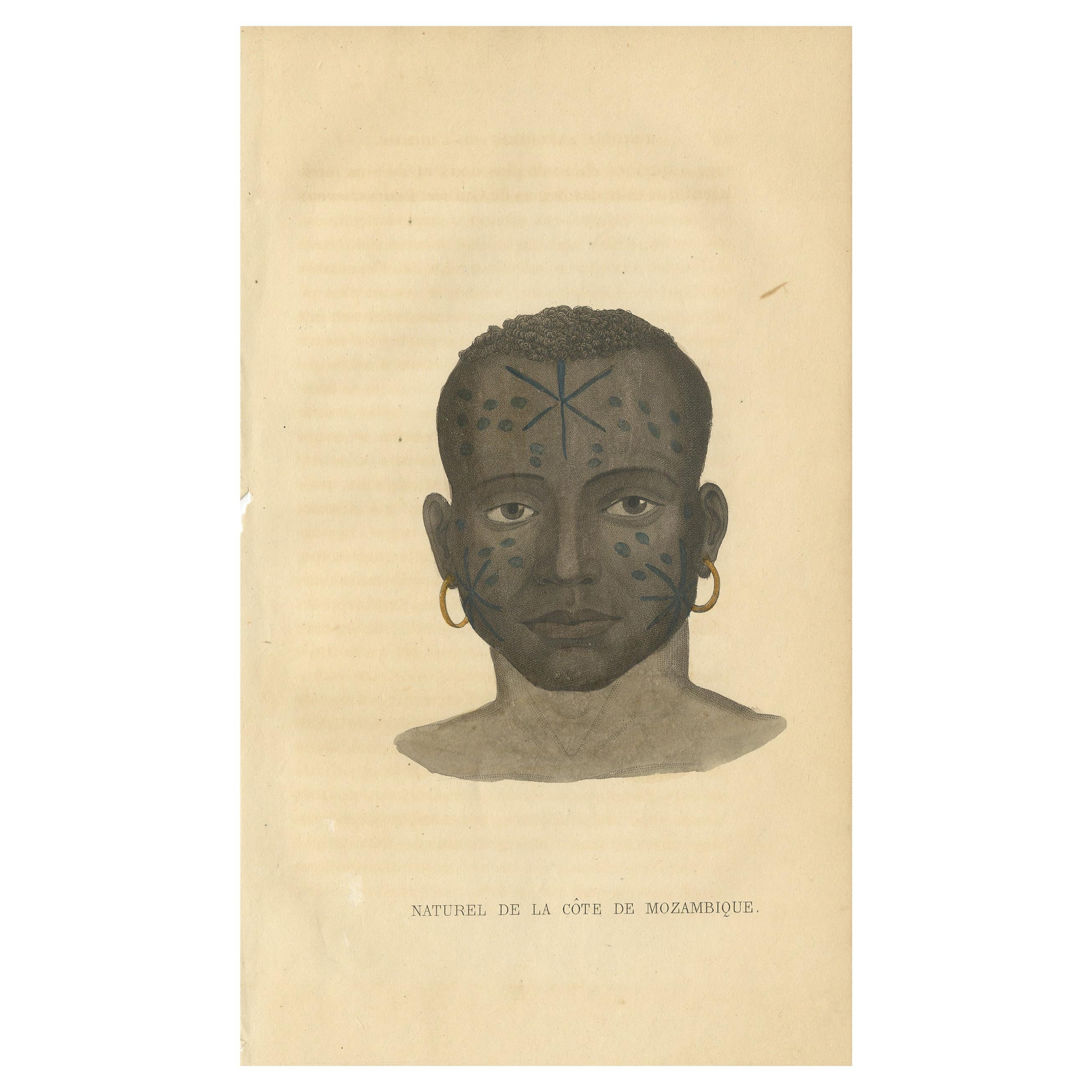 Antique Print of a Native of the Mozambique Coast by Prichard, 1843 For Sale